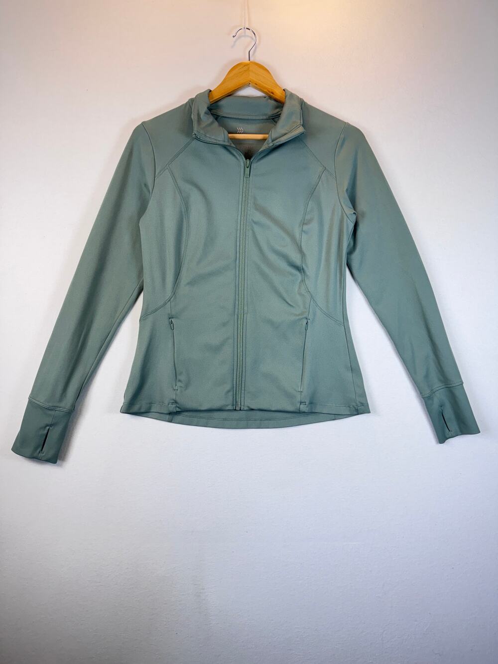 All In Motion Full Zip Jacket Womens Small Sage Green Thumbholes Zip Pockets